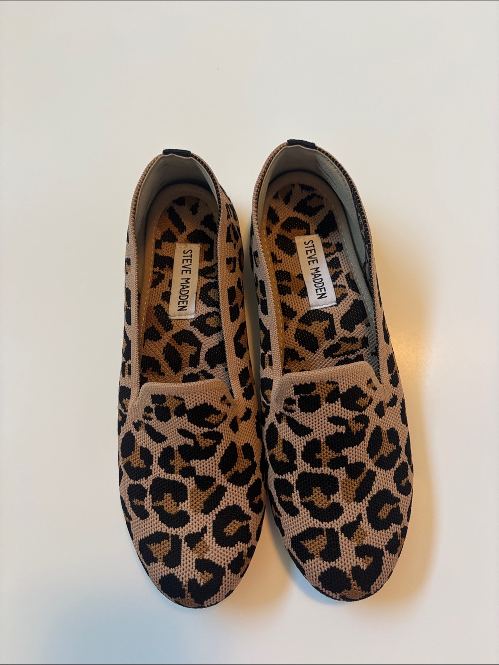 Steve Madden Leopard Knit Slip-On Flats - Tan/Black
